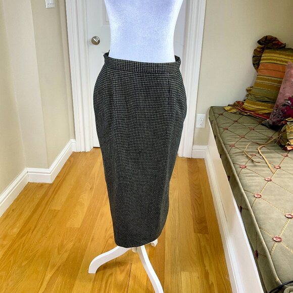 Talbots Skirt Midi Maxi Wool Black Gold Plaid Check Vintage Petites (12P) - Picture 1 of 8
